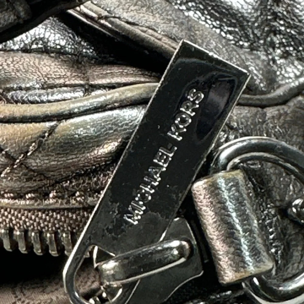 Michael Kors Kim Studded Quilted Gray Leather Messenger Crossbody Bag - Picture 8 of 13